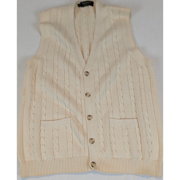 Greenwich Other - VTG Greenwich Mens Cable Knit V Neck Button Front Vest Cream Sz M Grandpa Core